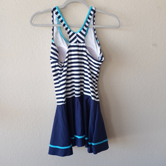 Vintage style Blue White Striped Swim Dress M - Picture 8 of 10
